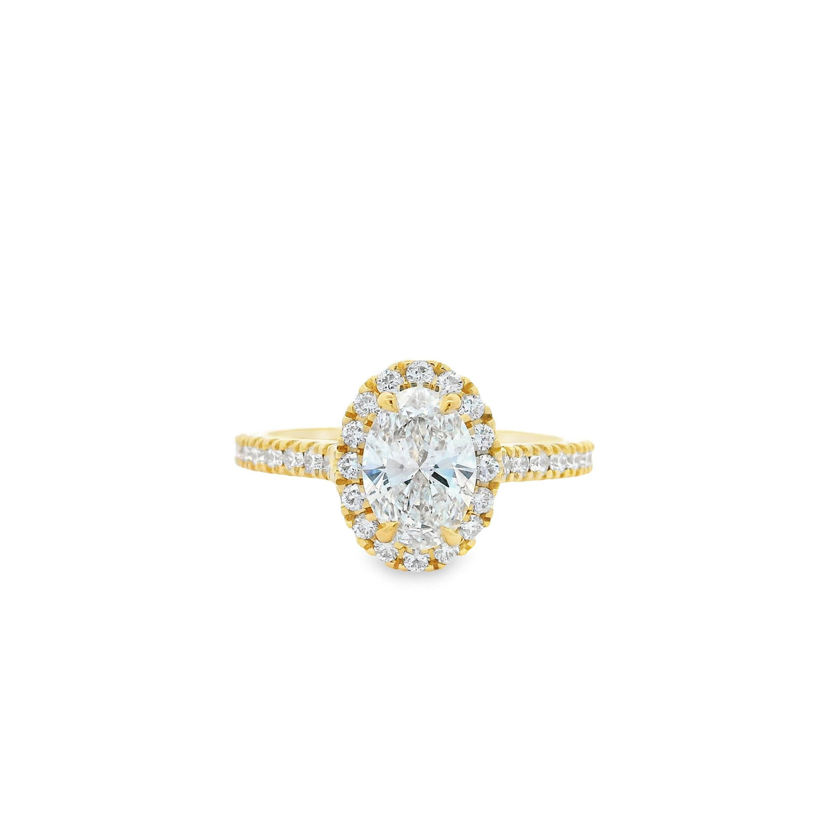 18ct Yellow Gold Oval Lab Grown Diamond Halo Engagement Ring – 1.44ct ...