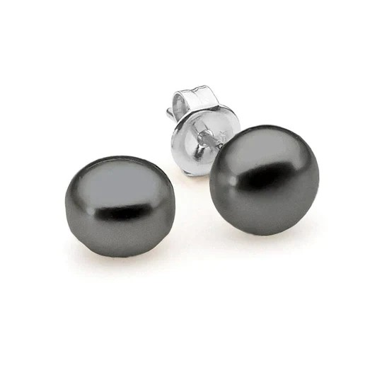 Sterling Silver Stud Earrings with Black Freshwater Pearl 8mm