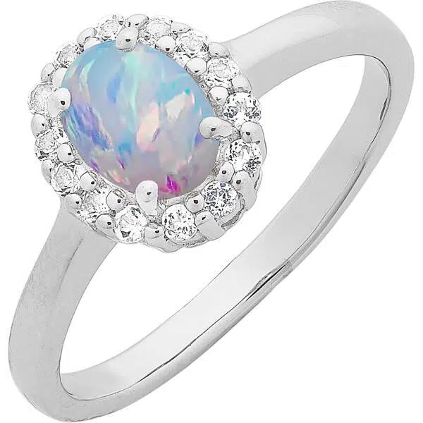 Sterling Silver Created Opal White Topaz Ring