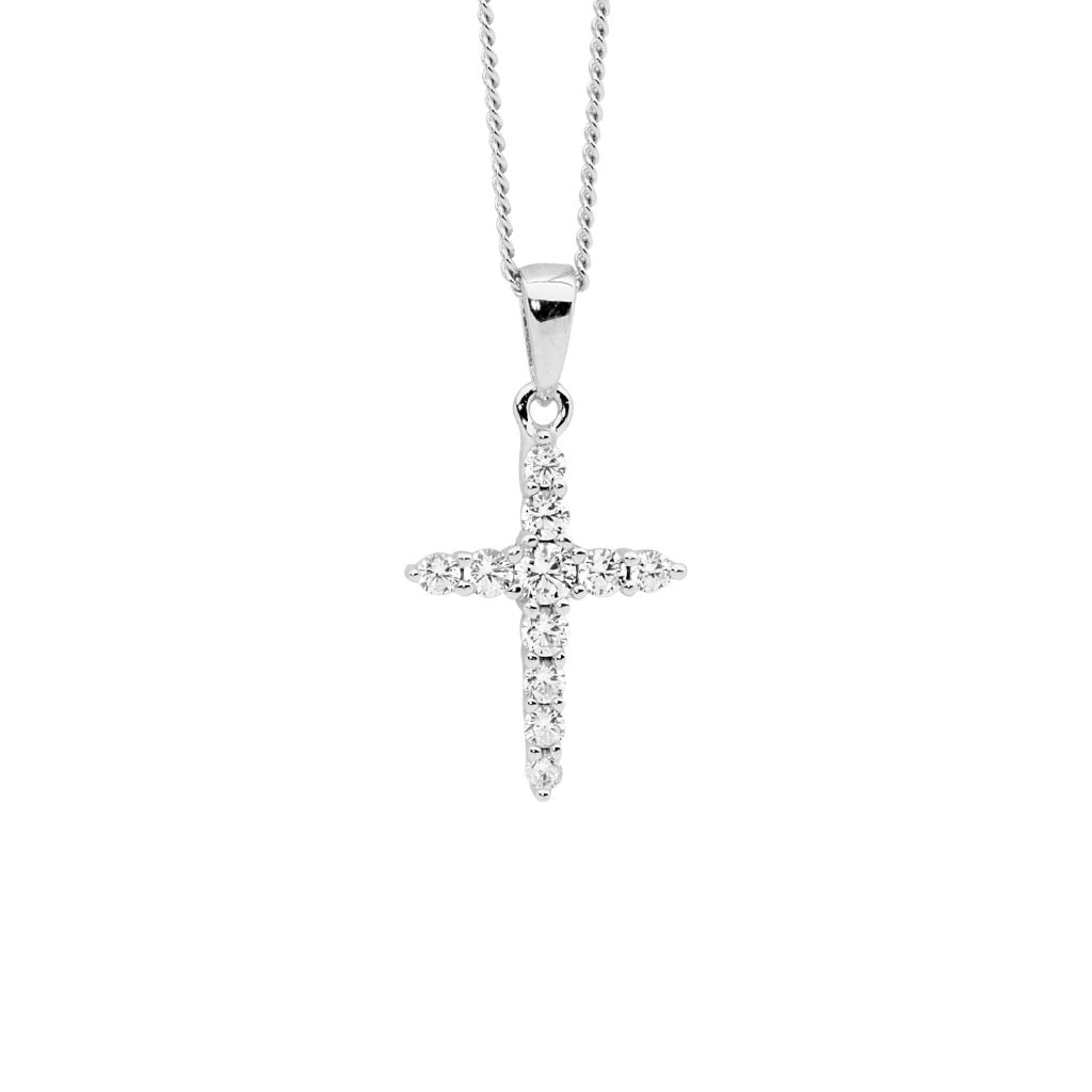 Sterling Silver Cubic Zirconia Cross Pendant - Main Image
